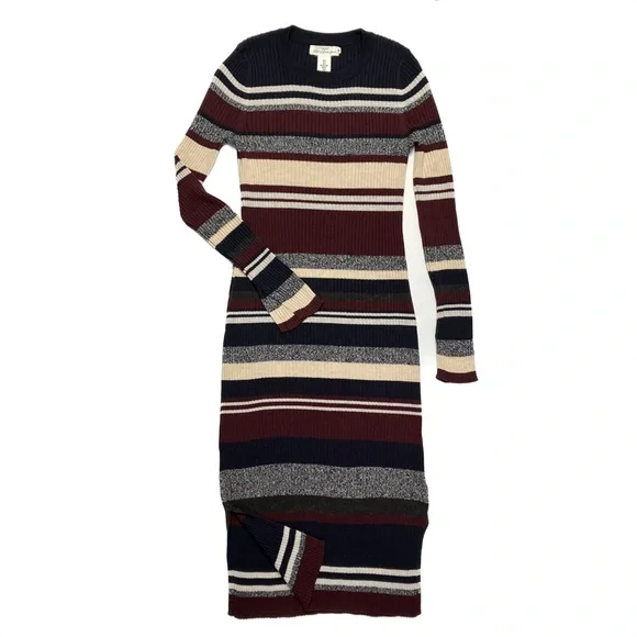 LOGG Striped Midi Sweater Dress w/ Crew Neck in Wool Blend Rib Knit Small - Picture 11 of 11